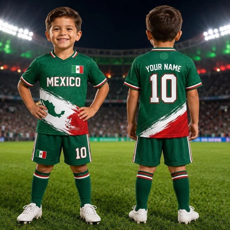 🔥Personalized Mexico Football Team 2026 AOP Set Gift Kids Fan Apparel