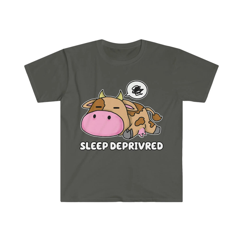Sleep Deprived Cute Cow Shirt Short Sleeve Print Kawaii Moody Angry Heifer Angus