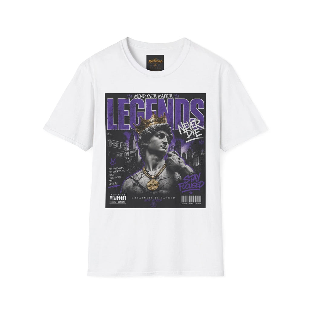 LEGENDS NEVER DIE Graphic Tee Hip Hop Streetwear Purple Rap T-Shirt