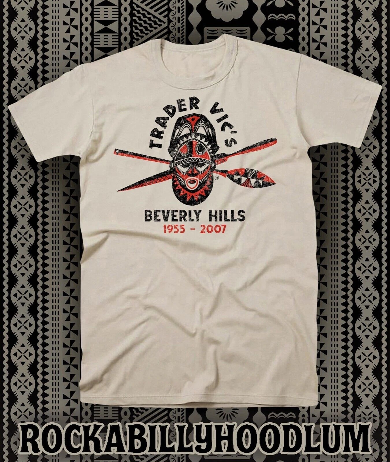 Retro Tiki Art Tee T Shirt Bar Mug Restaurant Trader Vics Beverly Hills