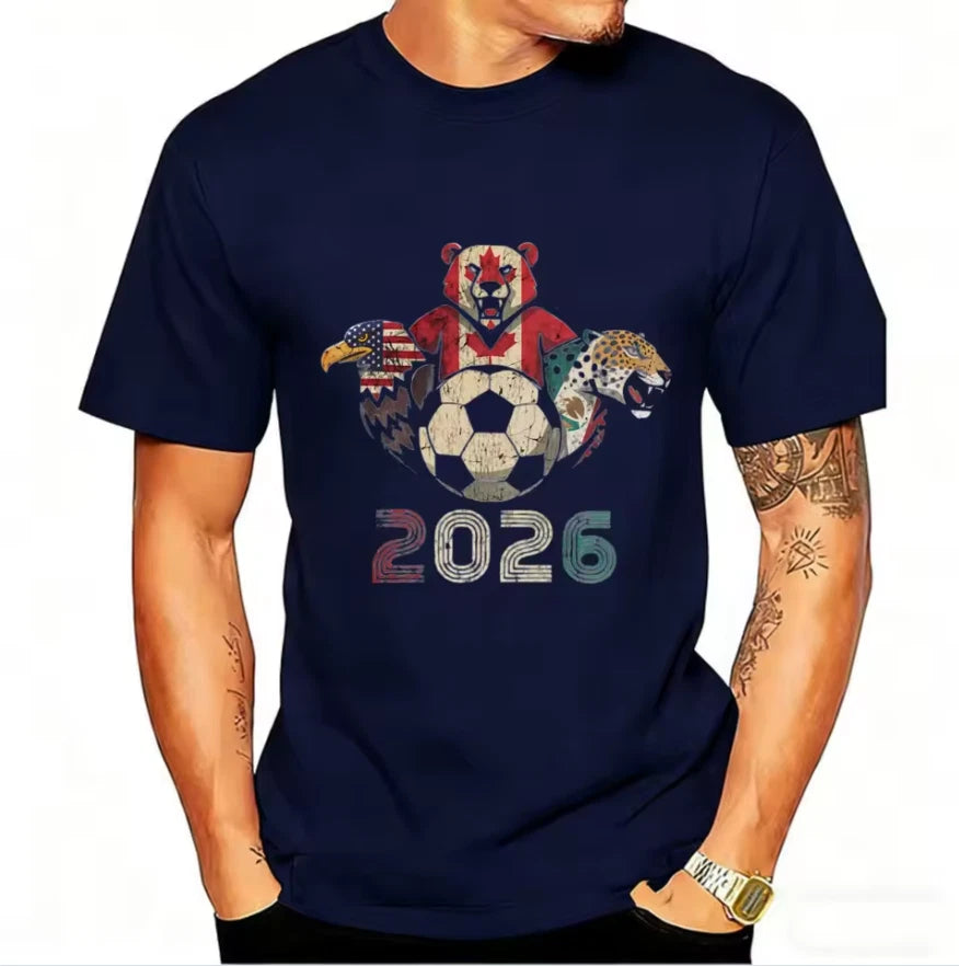 2026 USA Canada Mexico Soccer T-Shirt Black Eagle Bear Jaguar Graphic Fan Tee