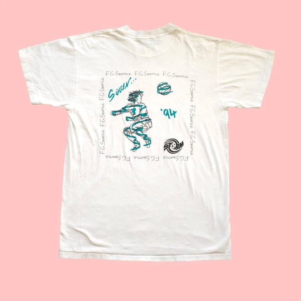 Seattle Soccer Camp Vintage T shirt Graphic White VTG 1990s Double Sided Crew N