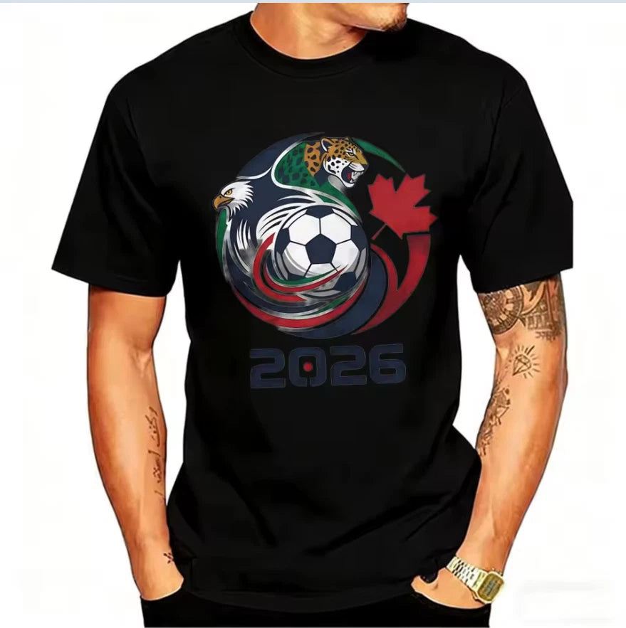 2026 USA Canada Mexico Soccer T-Shirt Eagle Jaguar Graphic Men Football Fan Tee