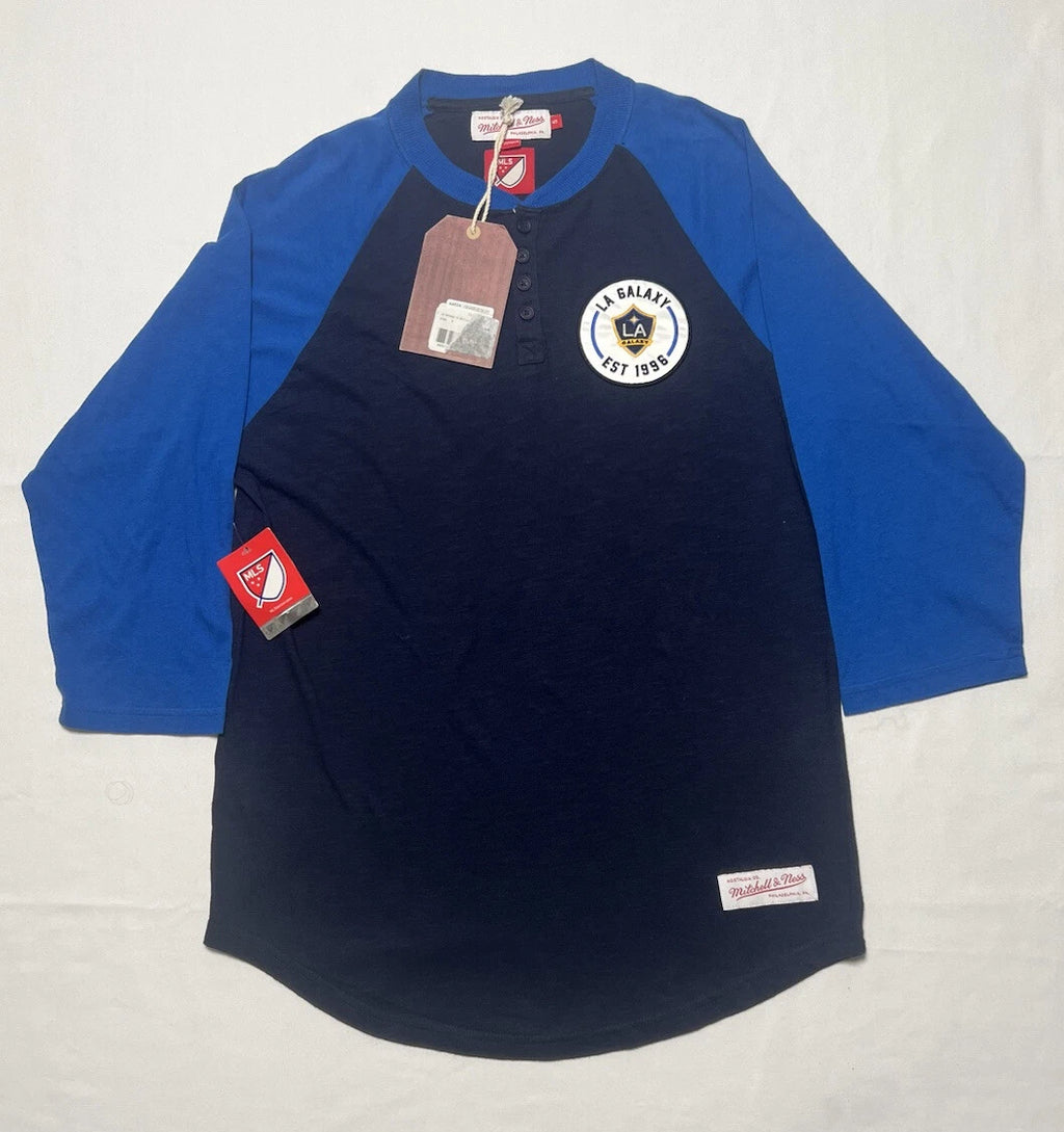 LA Galaxy Shirt Mitchell & Ness Henley Men’s S Small 3/4 Sleeve Blue MLS NWT
