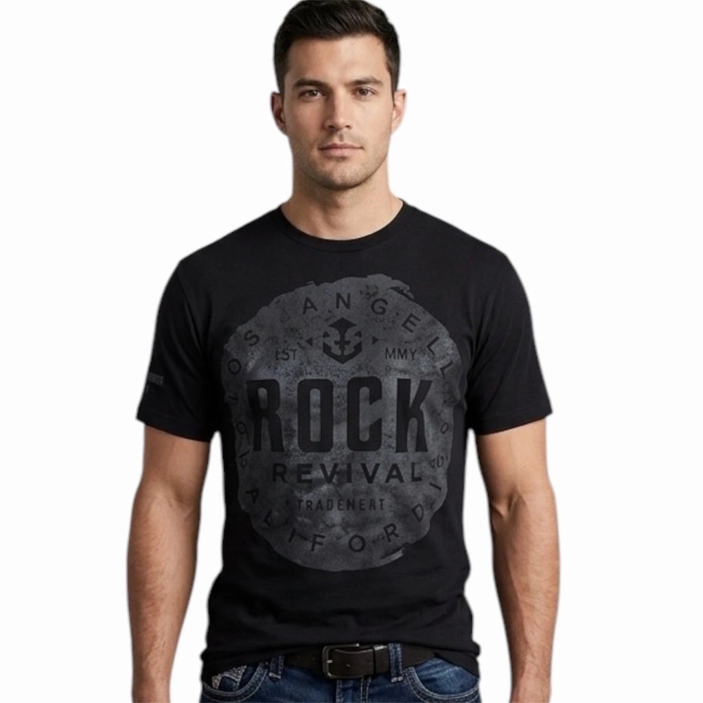 ROCK REVIVAL JEANS Black FREEMAN Regular Fit Short Sleeve Graphic T-shirt NWT