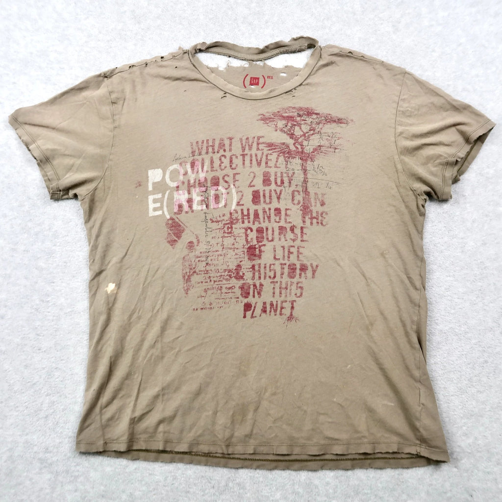 Vintage 2000s GAP (RED) T Shirt Faded Olive Green Size M Y2K Thrashed Distressed