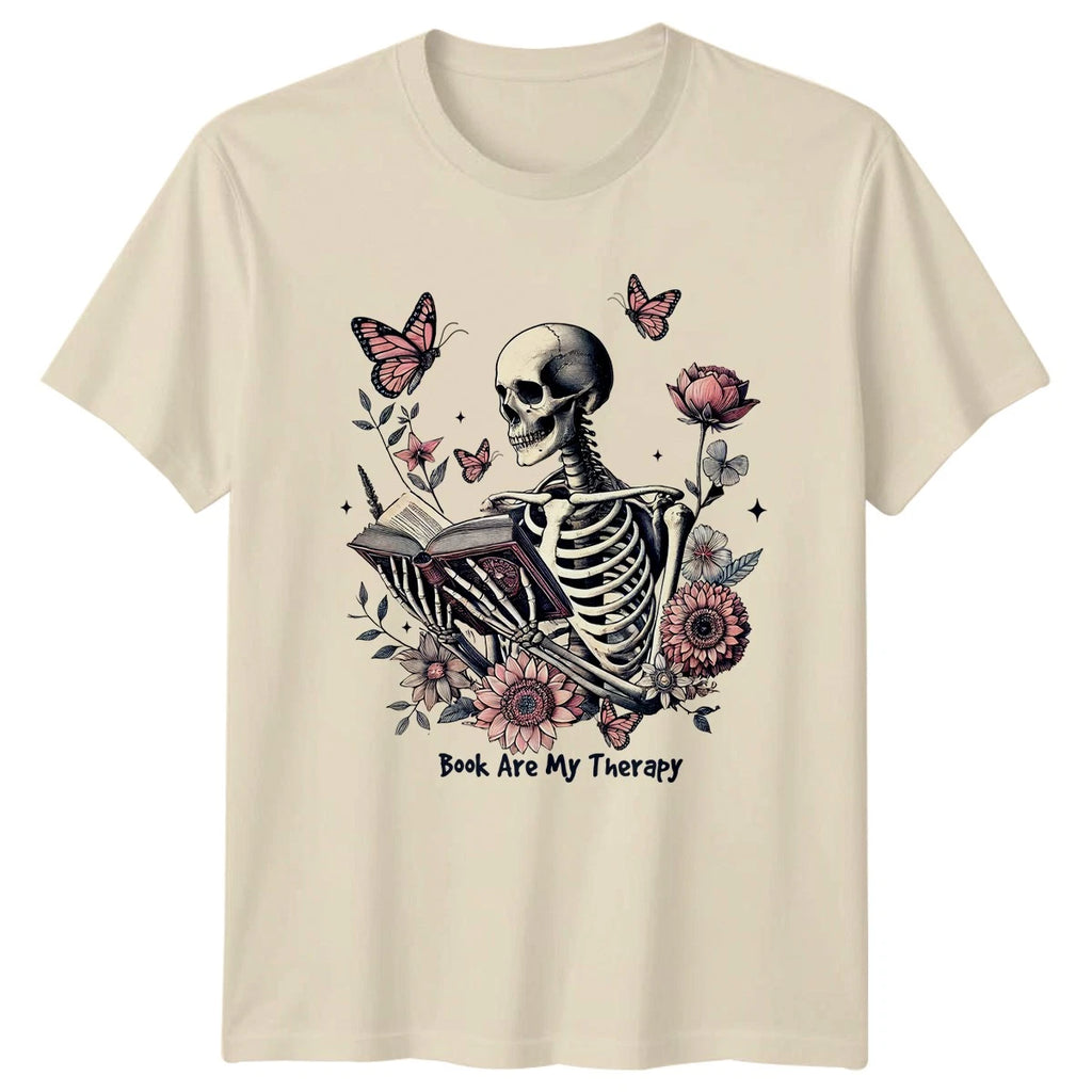 Book Are My Therapy T-Shirt Reading Skull Book Lover Birthday Gift