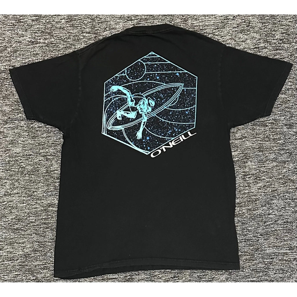 O'Neill Mens Medium Black Space Surfer Graphic Modern Fit Short Sleeve Shirt