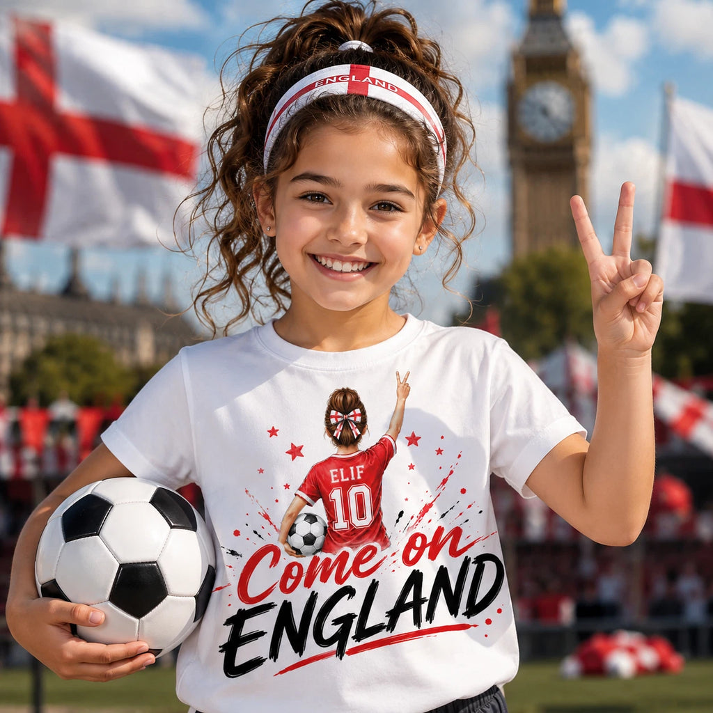 Personalised Come On England Football Supporter T Shirt, Custom Name Gift