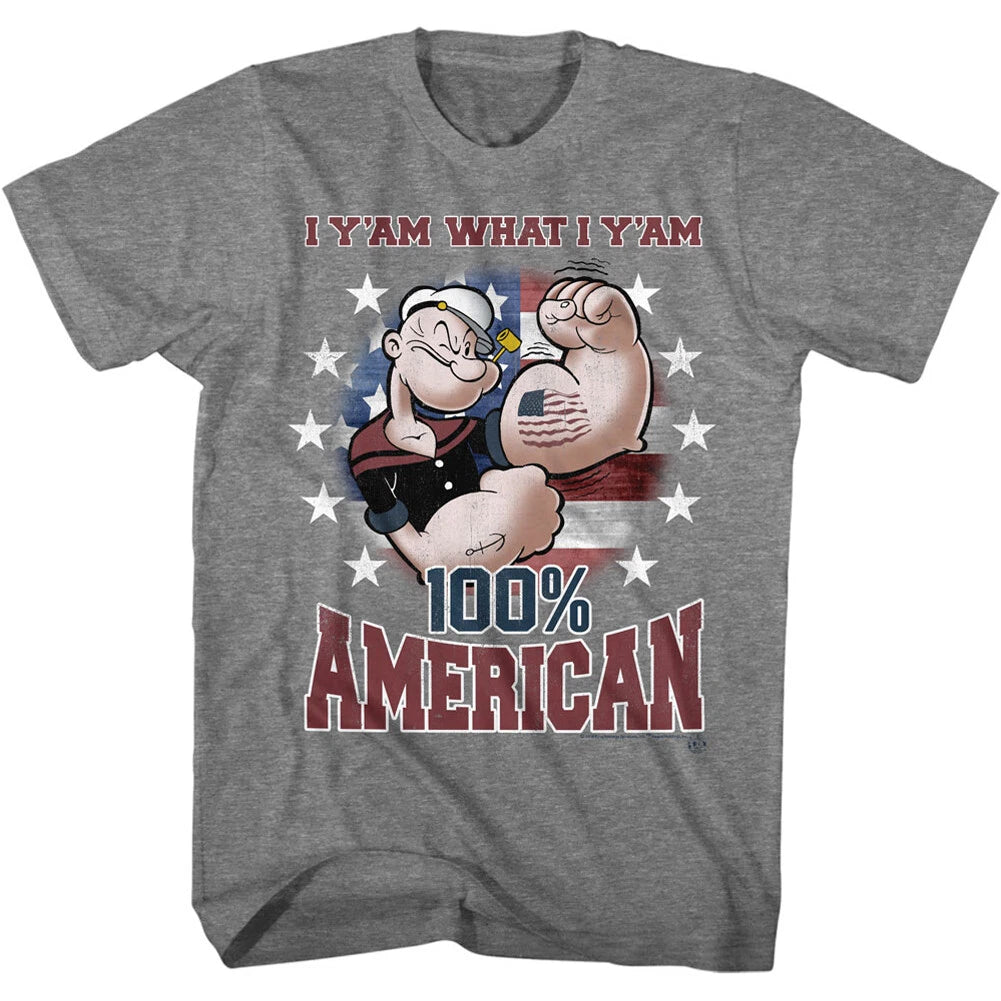 Popeye The Sailor Man Classic Cartoon Popeye I Y'am 100% American Men's T Shirt
