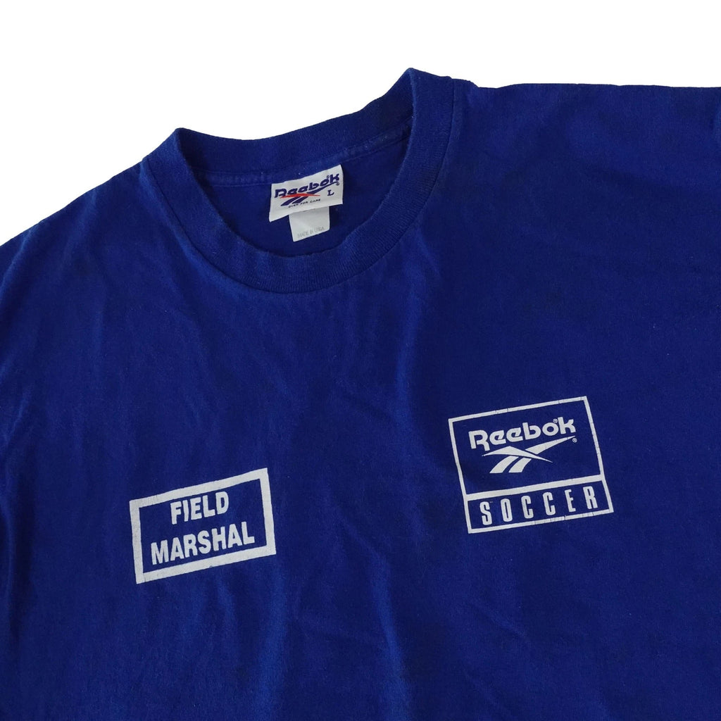 Reebok Vintage Soccer Field Marshall Made in USA Blue T Shirt Men's Large