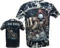 Mens Grim Reaper Bike Rider Glow In Dark Tattoo Goth Tye Dye T-Shirt M - 3XL