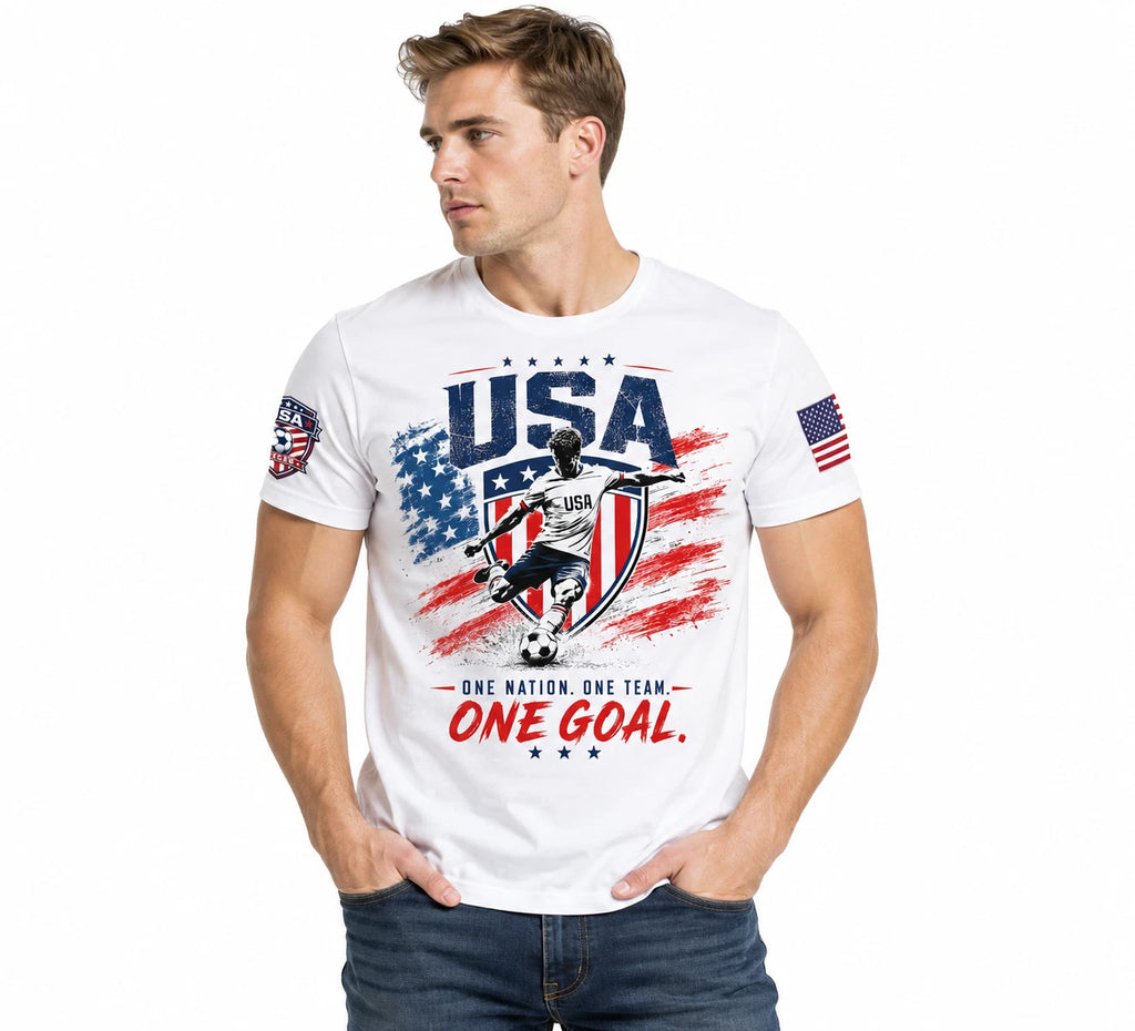 USA Soccer Fan T Shirt Men Patriotic American Flag Softstyle 100% Cotton