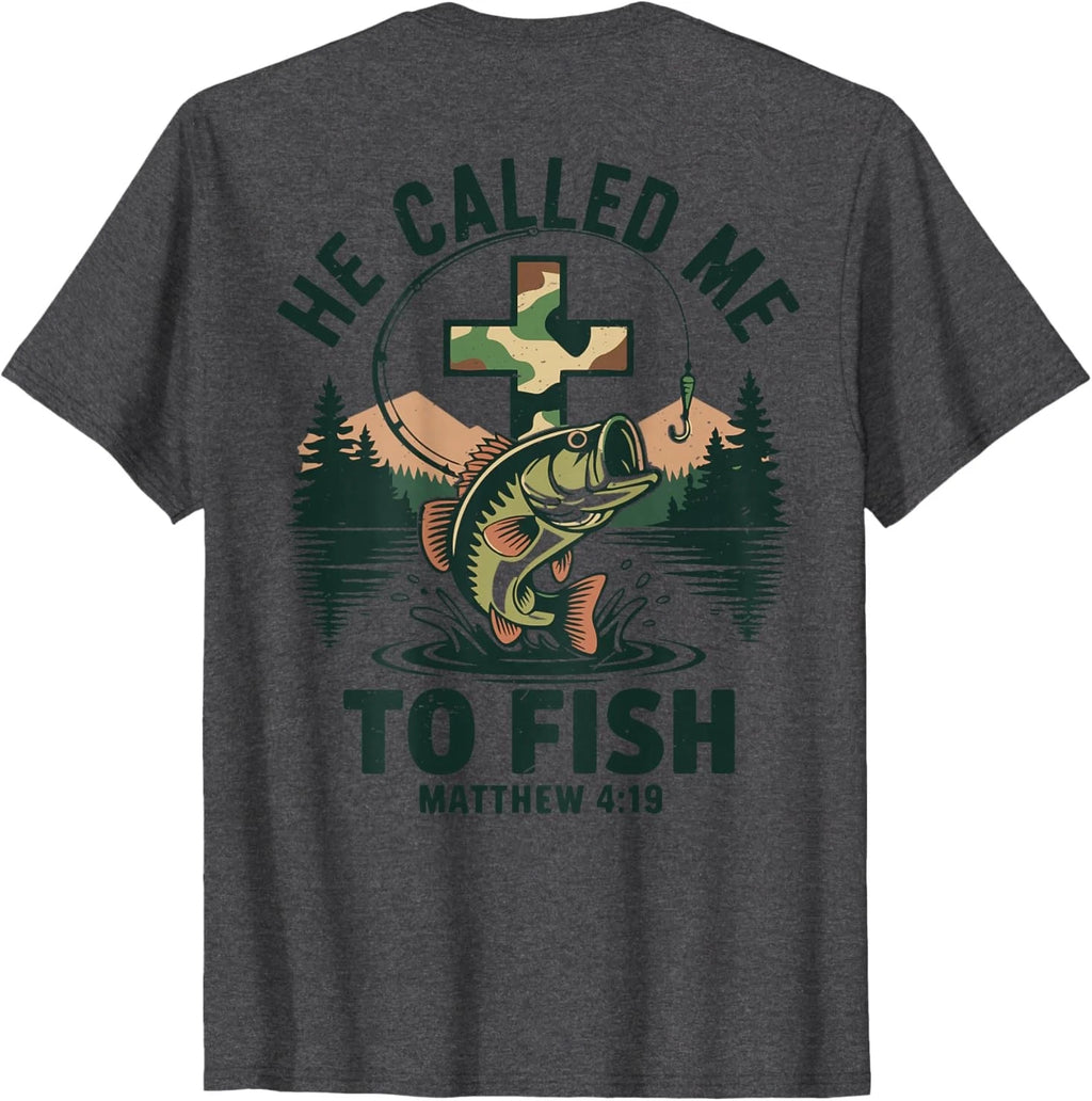 Youth He Called Me to Fish Camo Bass Fishing Christian Funny T-Shirt