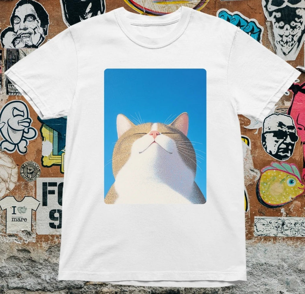 Cute Cat T-Shirt – Smiling Kitty Graphic Tee, Aesthetic Sky Cat Shirt, Funny