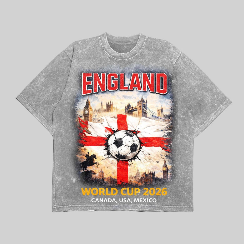 England World Cup 2026 Washed T-Shirt British Flag Soccer Jersey Fan Gift