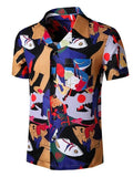 Men's Modern Art Short Sleeve Shirt Button Front XL NEW
