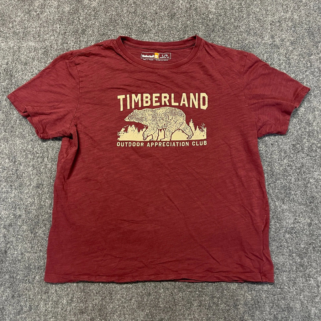 Timberland Graphic Slub T Shirt Mens Large Red Cotton Short Sleeve Regular Fit