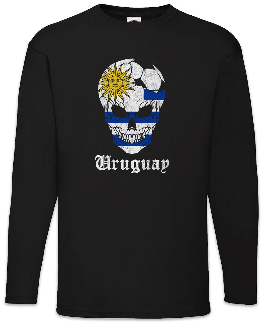 Uruguay Football Skull I Men's Long Sleeve T-Shirt Uruguayan Soccer Flag
