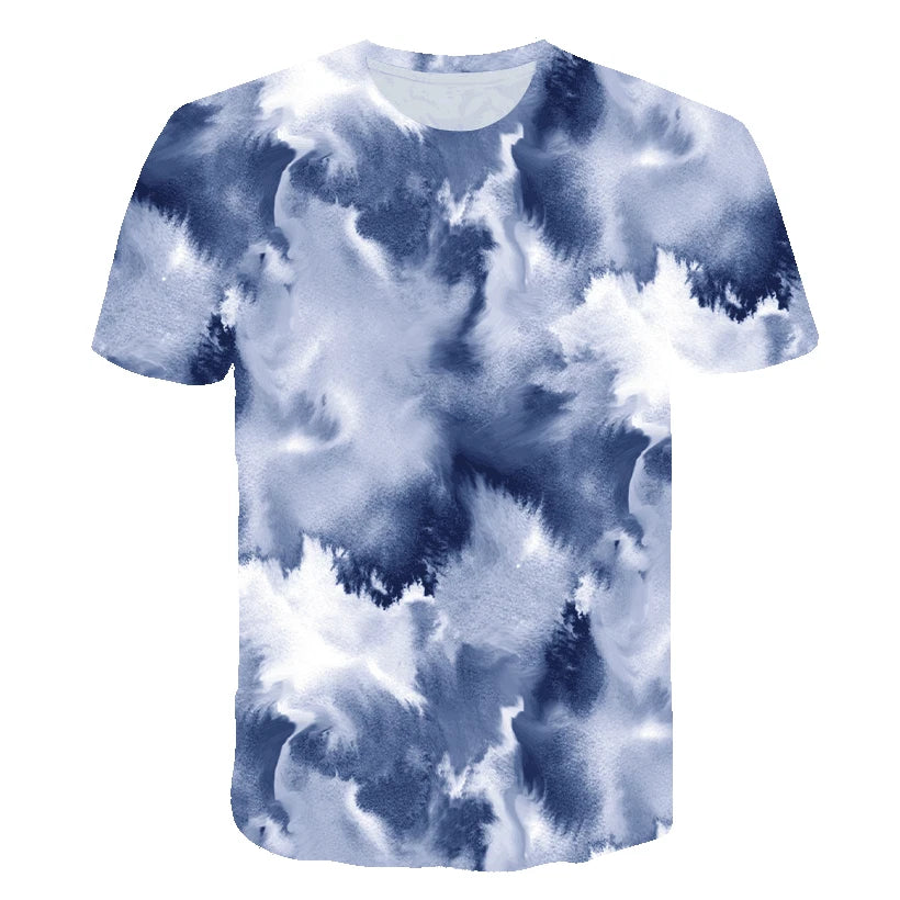 Men T-Shirt Fashion Blue White Marble Graphic Print Short Sleeve T Shirt Stylish