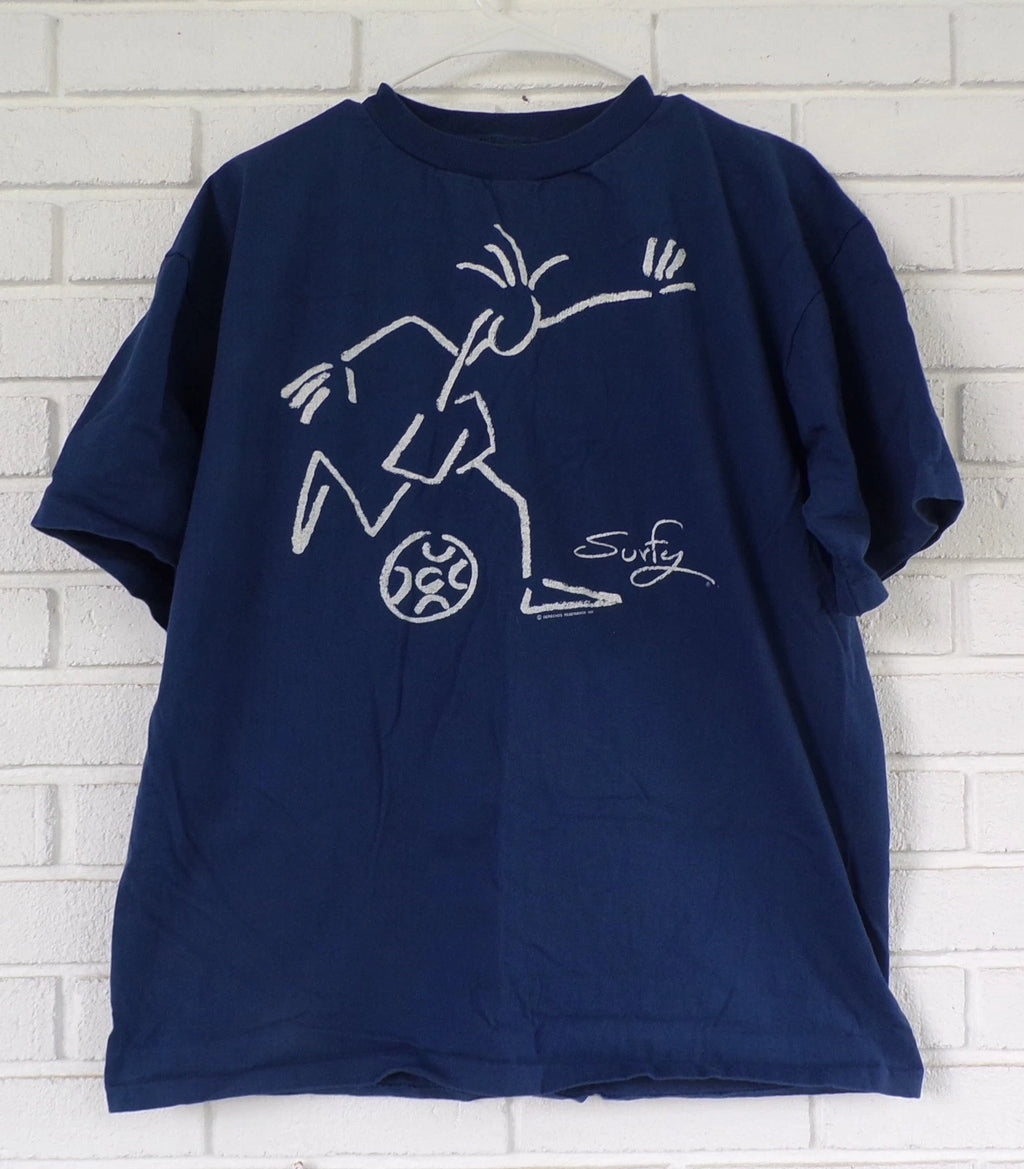 Vintage "Surfy" Soccer Stick Figure T-Shirt Size L - made in Mexico