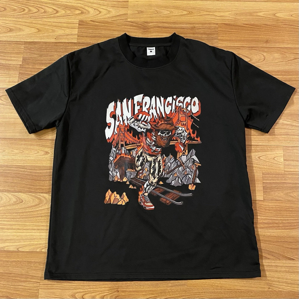 San Francisco Skeleton Black Graphic Design T Shirt Large Dry-fit Material 49ers