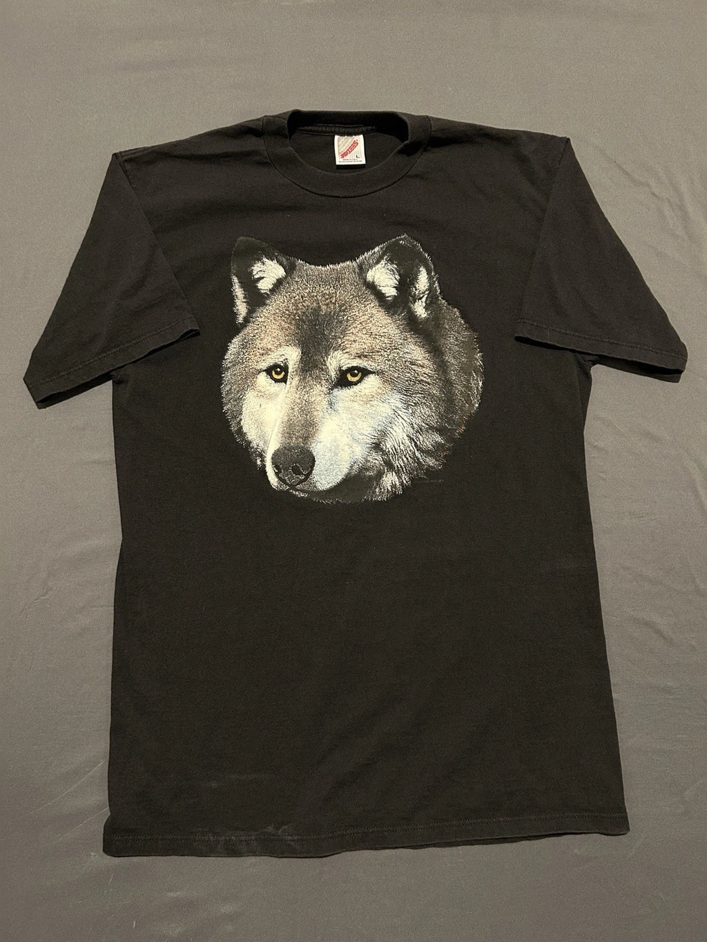 Vintage Jerzees Big Wolf Shirt Mens Large Black 90's Wolf Nature Made In USA *