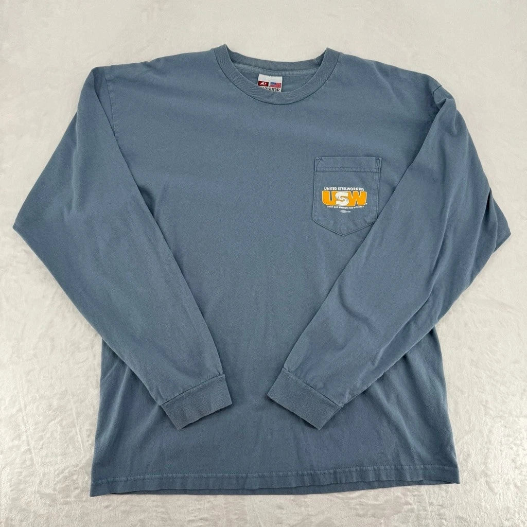 Vintage United Steelworkers Union Crewneck Tee Long Sleeves Cotton Made in USA
