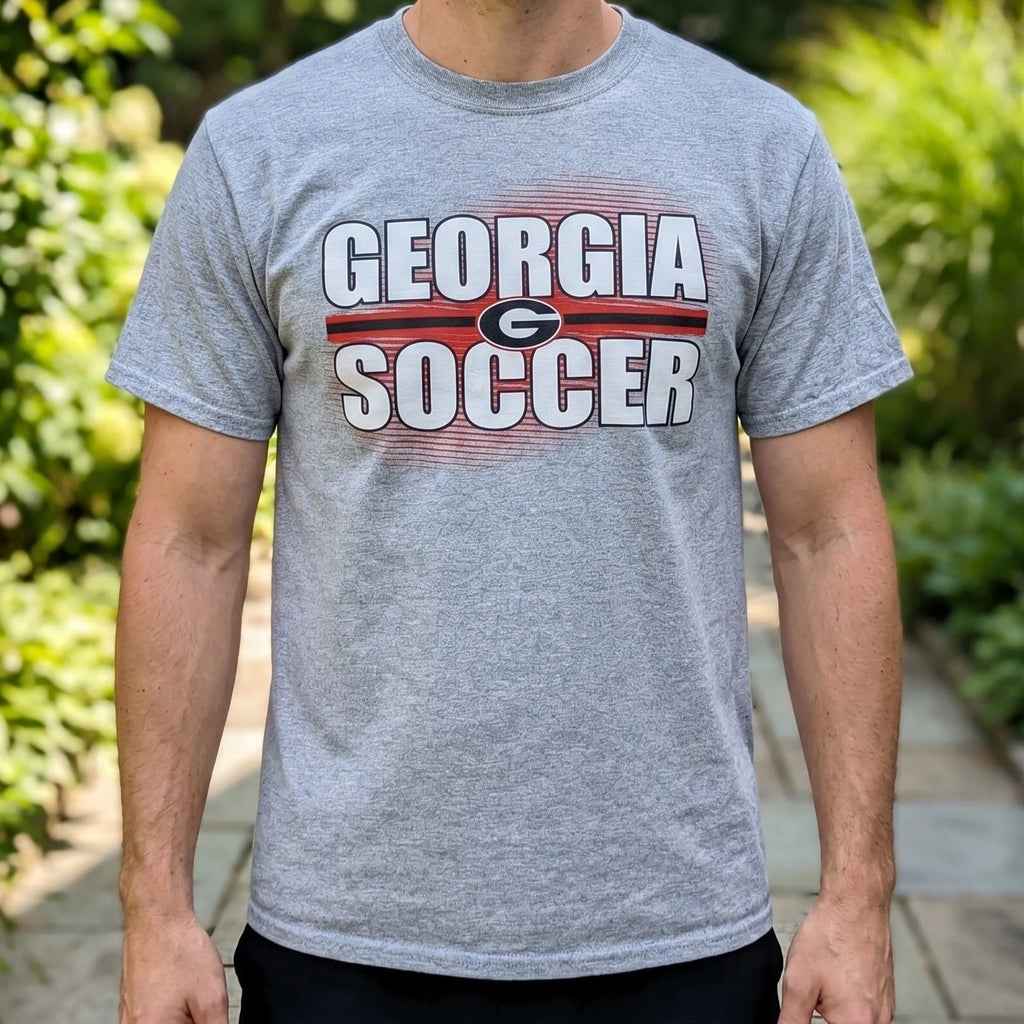Georgia Soccer Graphic T-Shirt Heather Gray Mens Small UGA Bulldogs