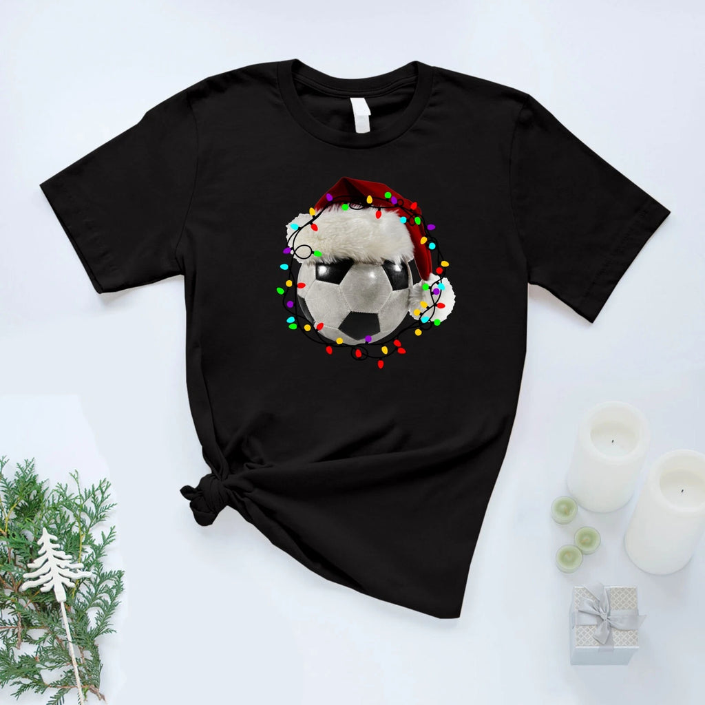 Football Christmas T Shirt Printed Soccer Xmas Football Fan Christmas Gift Tee