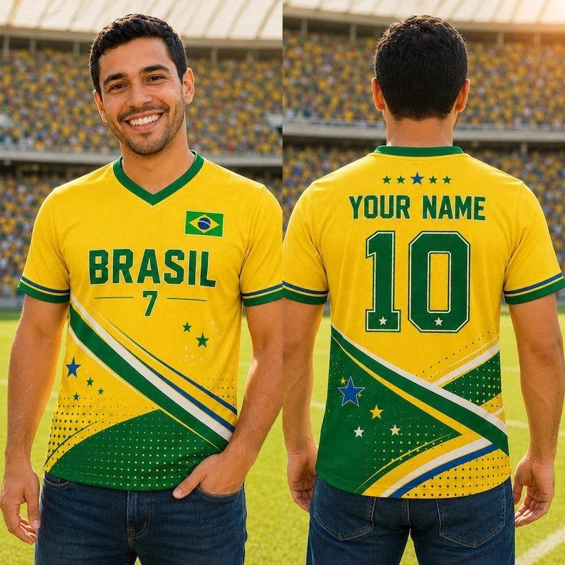 Personalized Brasil Soccer Jersey Shirt, Custom Brazil Football Shirt, Football