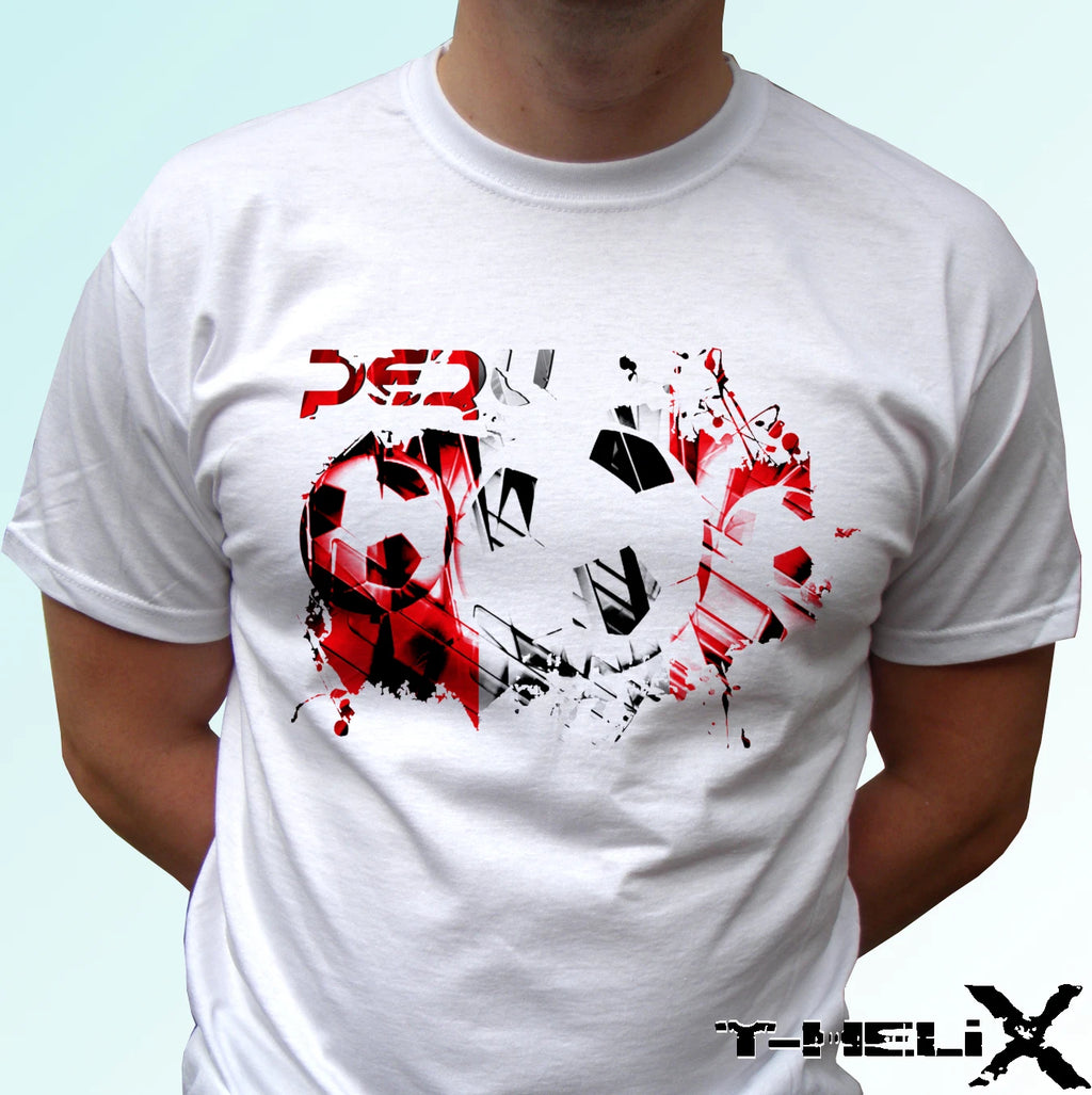 Peru football flag - white t shirt top soccer tee - mens womens kids baby