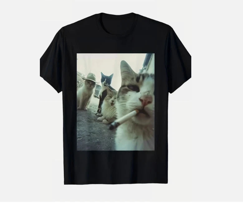 Funny Smoking Cat Meme T-Shirt - Featuring a Smoking Tabby Cat Design