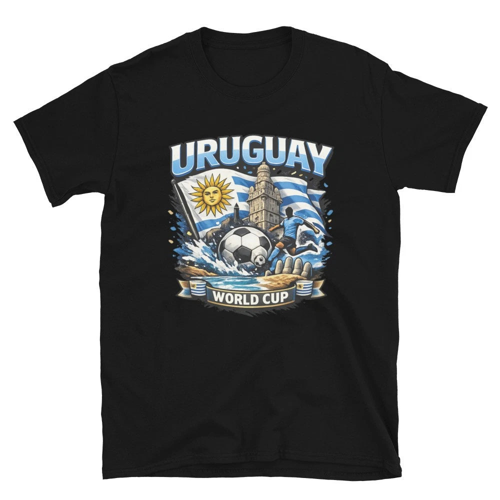 Uruguay World Cup Football Fan T-Shirt Sky Blue & Black Supporter Unisex