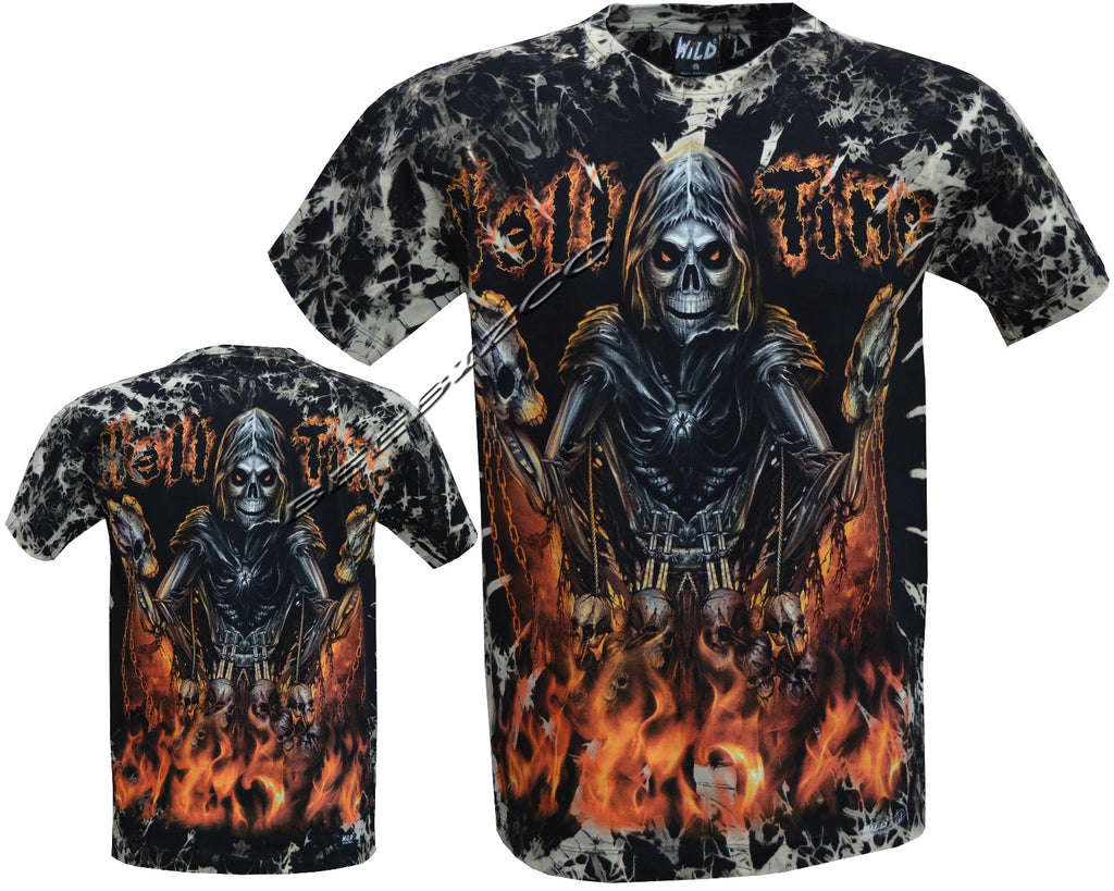 Mens Grim Reaper Hell Time Biker Glow In Dark Tattoo Goth Tye Dye T- Shirt M-4XL