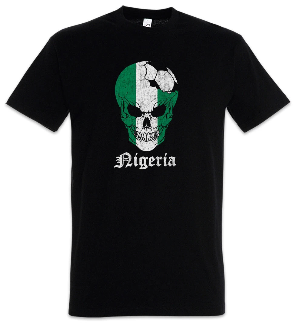 Nigeria Football Skull I T-Shirt nigerian Soccer Flag Banner World Championship