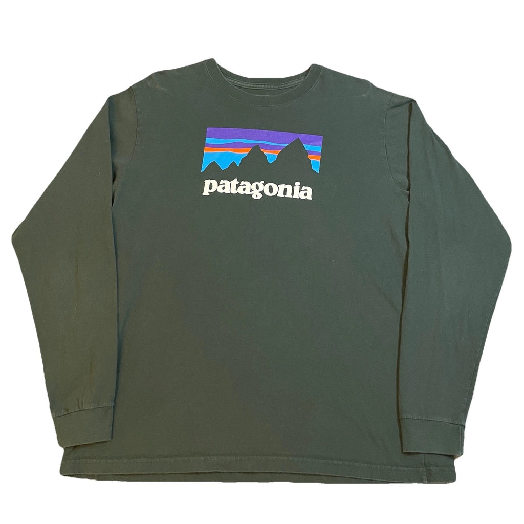 Patagonia Logo Long Sleeve T-Shirt Men’s Large Green Outdoors Hipster Streetwear