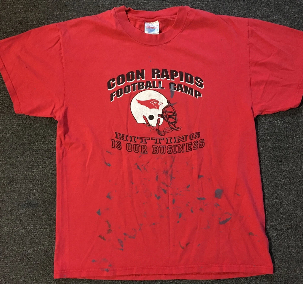 Vtg 90s Football Camp Hittin Is Our Business Faded Distress Paint Shirt L Grunge