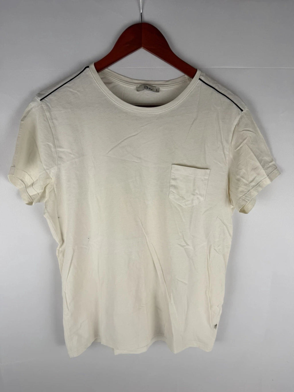 LTB Mens Pocket T-Shirt Small Cream Short Sleeve Minimalist Casual Tee