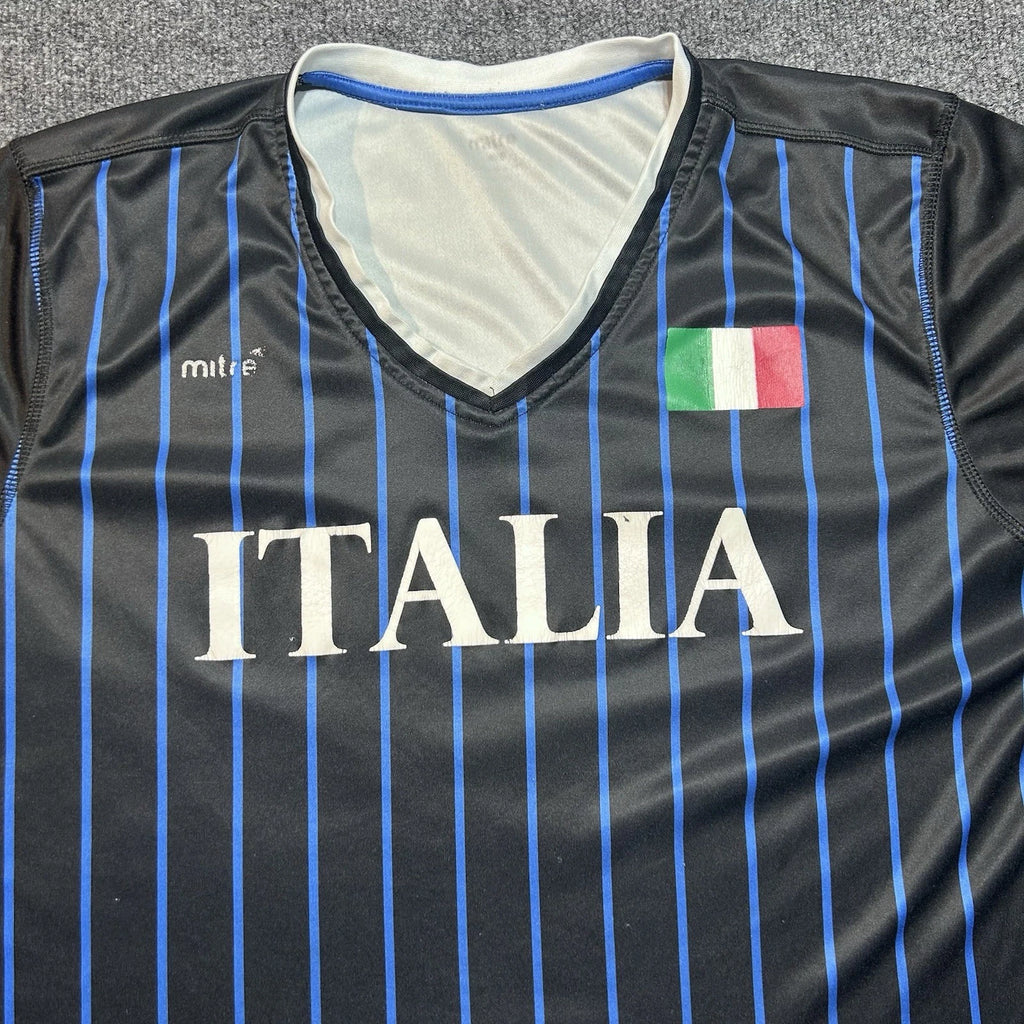 Mitre Elite Size L Shirt Mens Soccer Futbol Blue Black Italia Sportswear Jersey