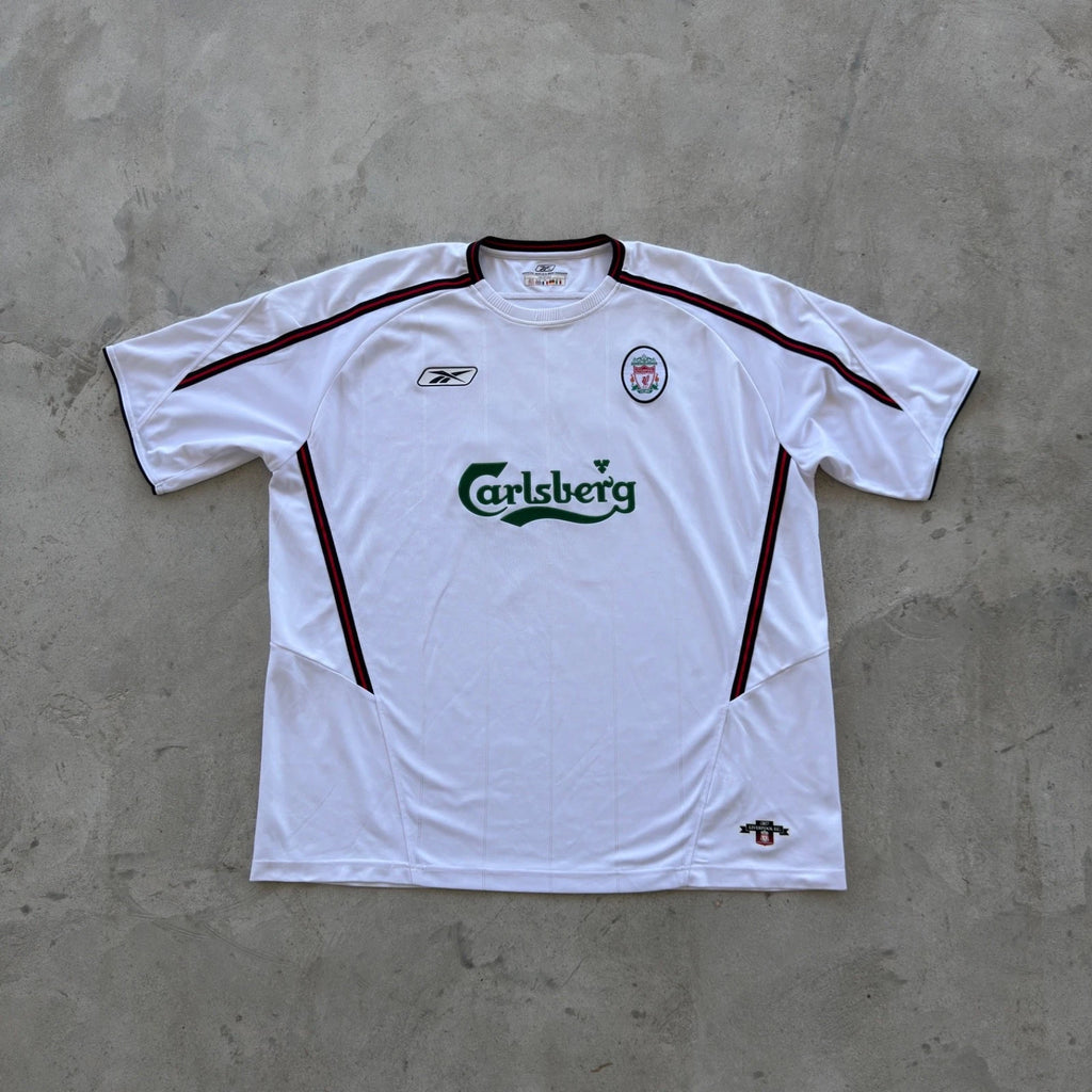 Vintage Reebok Liverpool FC Gilberto 69 Away Soccer Jersey White Carlsberg XXL