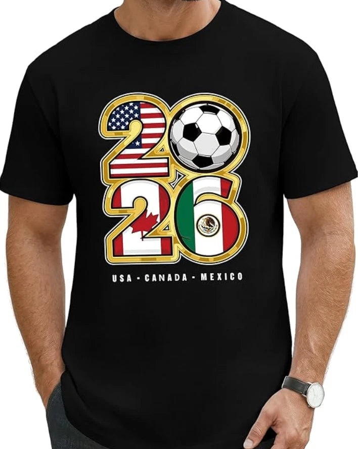 Aiyino 2026Soccer Fan T Shirt Men USA Canada Mexico Graphic Tee Game Day Stadium