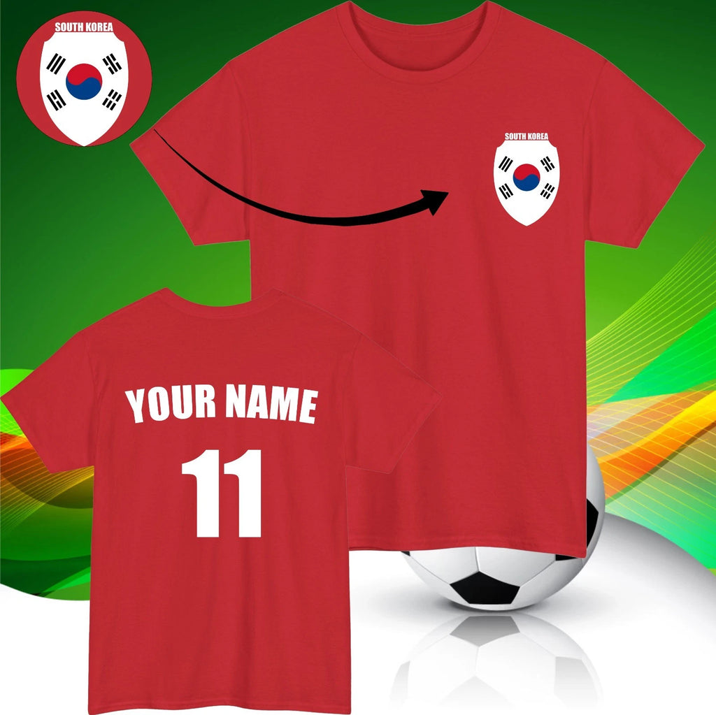 Personalised South Korea Football T-Shirt Custom Name And Number Sports Lover Te