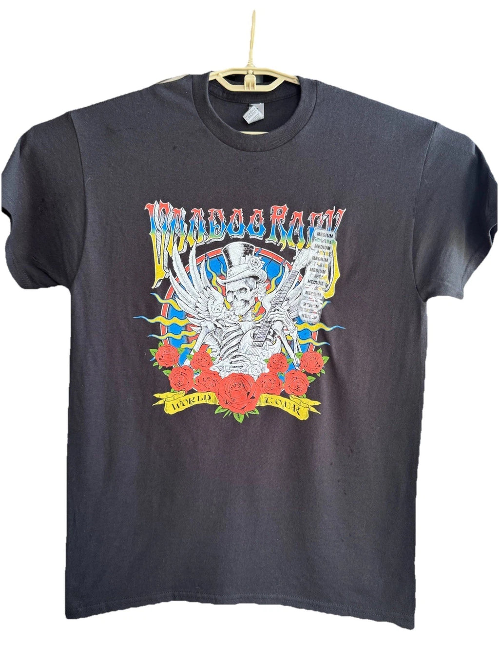 Voodoo Rock Skeleton Roses Tour Shirt M Black Gildan Heavy Cotton Graphic Tee