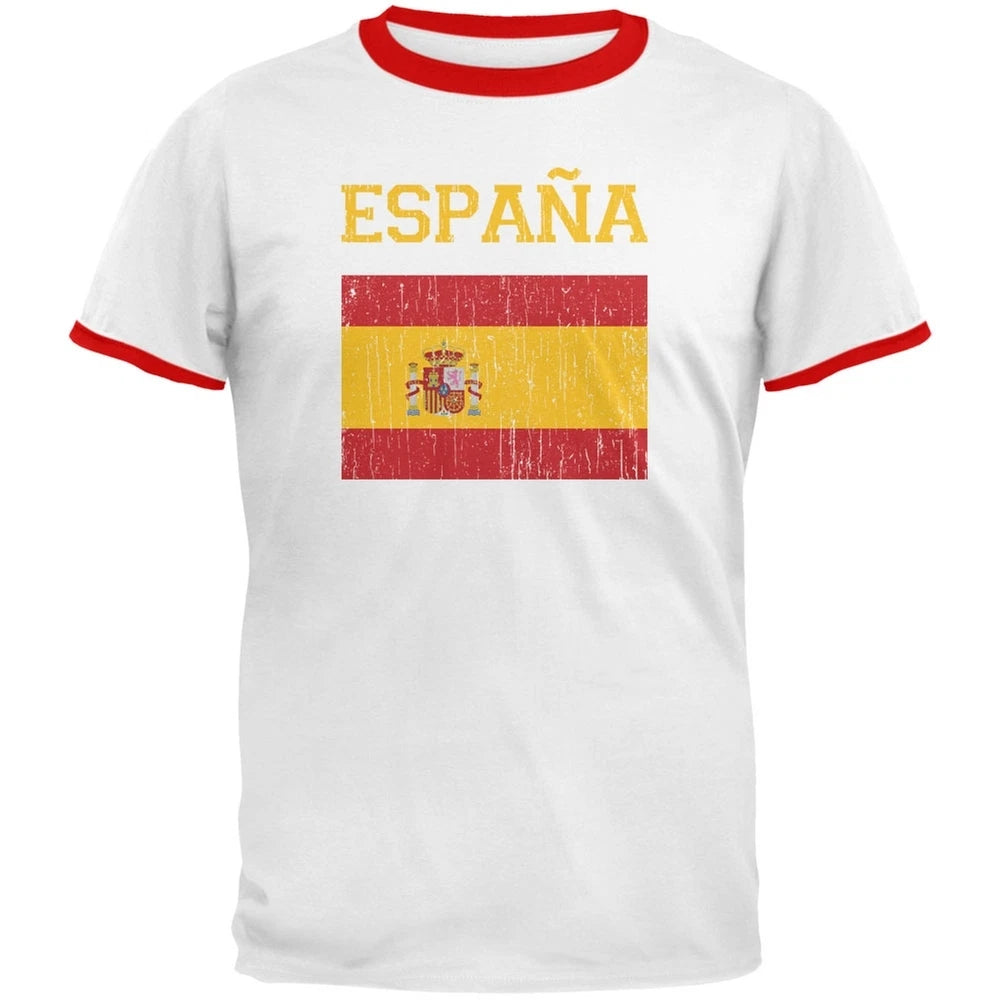 World Cup Distressed Flag Espana White/Red Men's Ringer T-Shirt