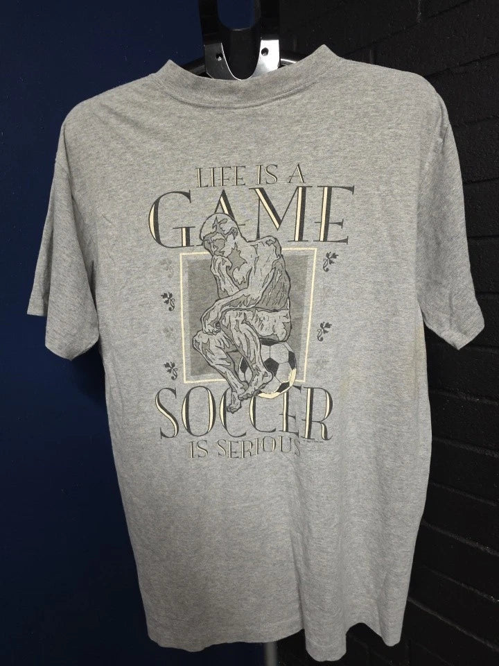 Vintage 90s Sports Soccer Is Life T-Shirt Size Large Usa Made Life Is A Game