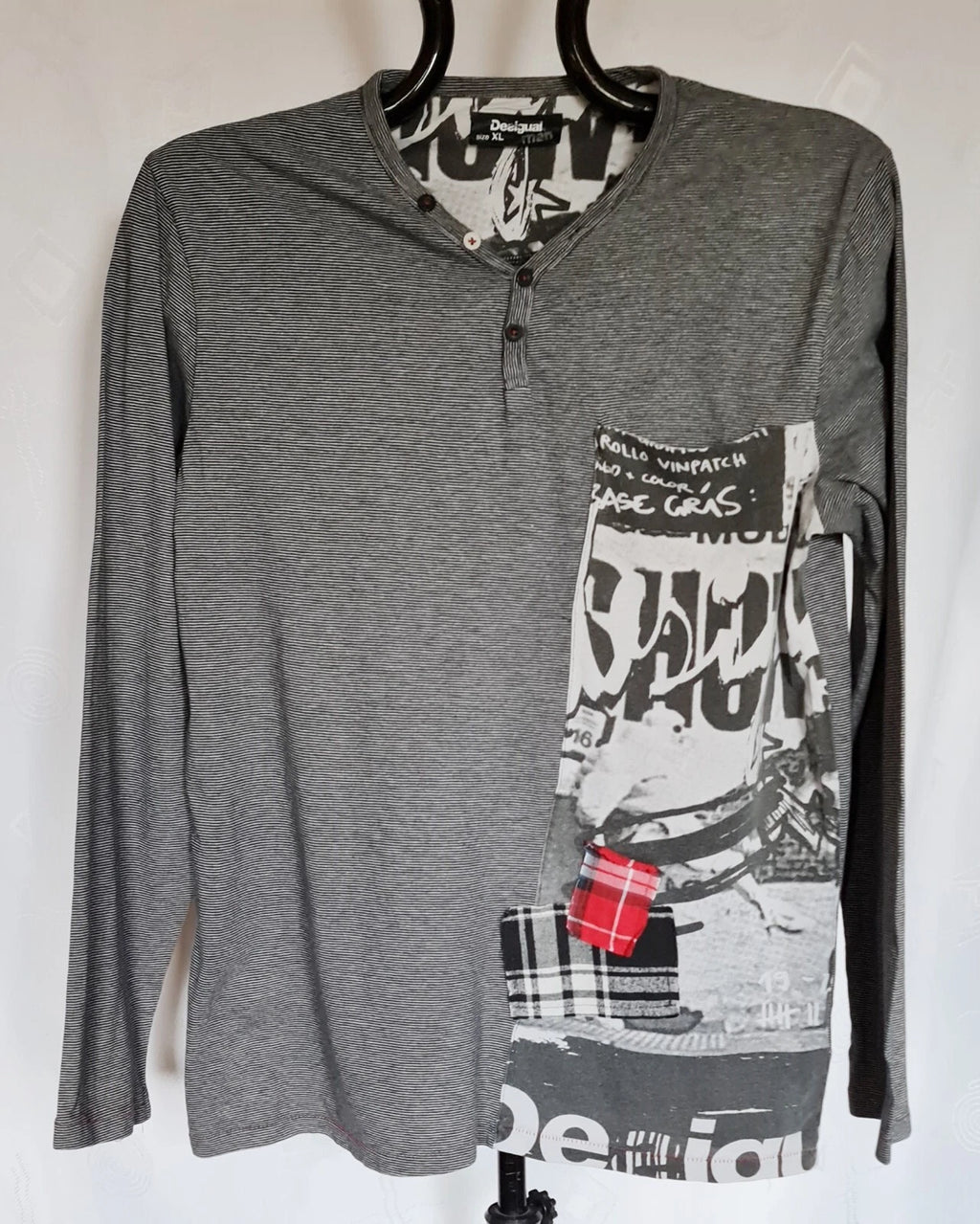 VINTAGE AUTHENTIC DESIGUAL POP ART LOGO GRAY MENS SHIRT SIZE US 44 XL EU 112