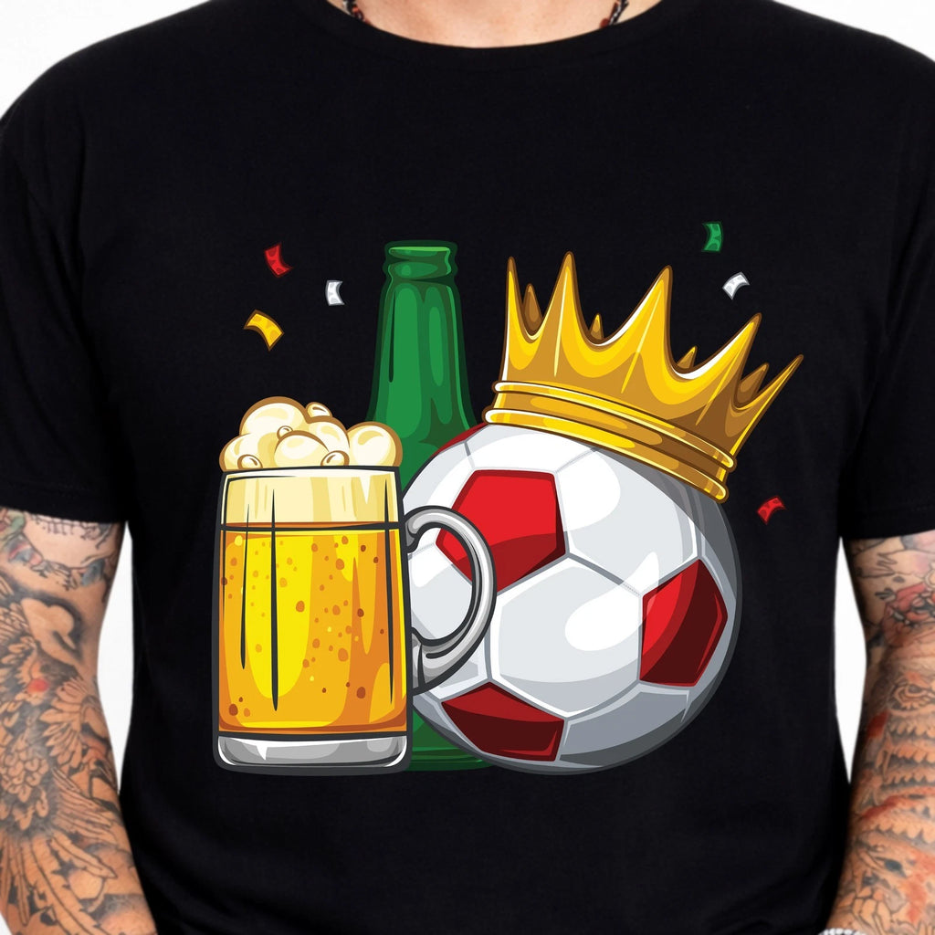 Beer Football Crown T Shirt Soccer Fan Vintage Pub Match Day Lover Gift Tee