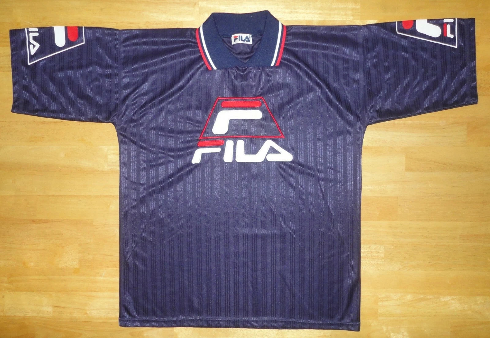 Vintage FILA Spellout Blue Polo Soccer Jersey Style Shirt *READ FOR SIZE* 90s