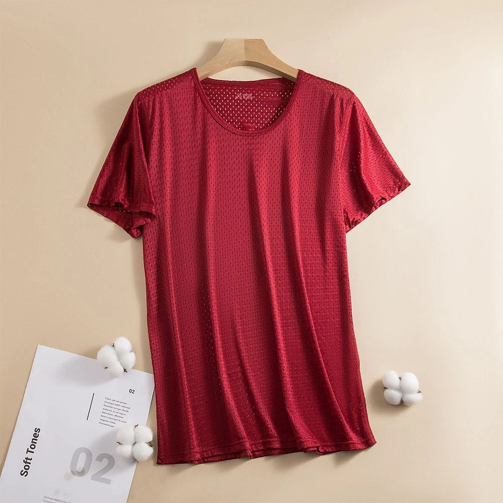 Quick Drying Short Sleeve Top Tee for Men Made from Soft Ice Silk Material